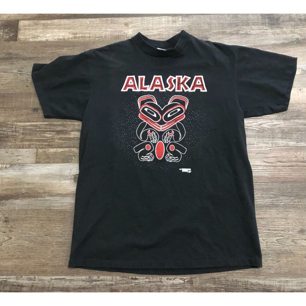 Vintage 1993 Alaska Native American Mens Large Black Single Stitch Tee T Shirt